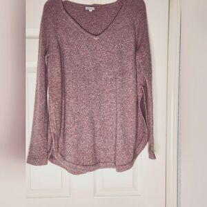 Lemon L Pink Lngslvs WOOL JAKWOOL Blend Knitted V-neck Women’s Sweater